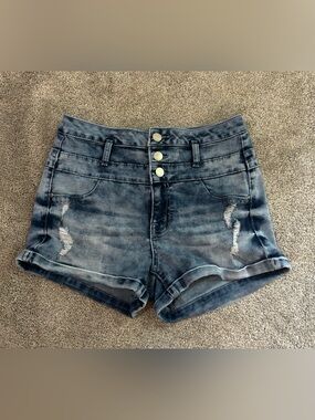 refuge Women's Washed Blue High-Rise Jean Shorts